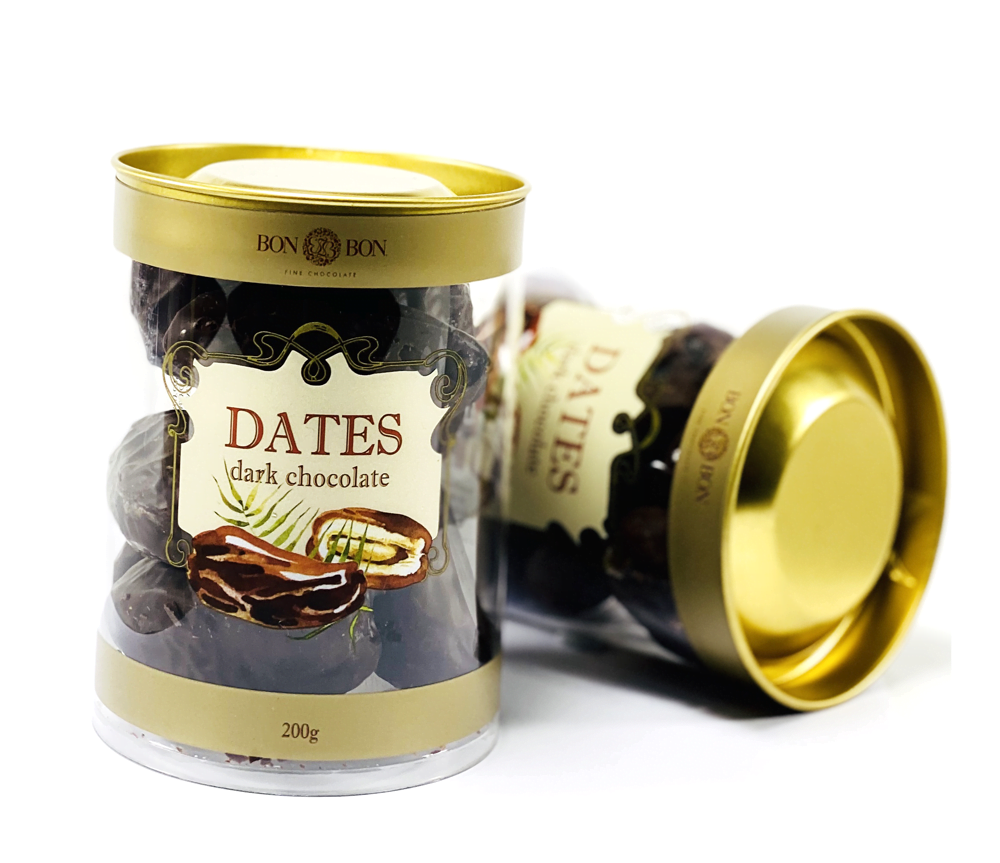 Dates dark chocolate -  clear cylinder