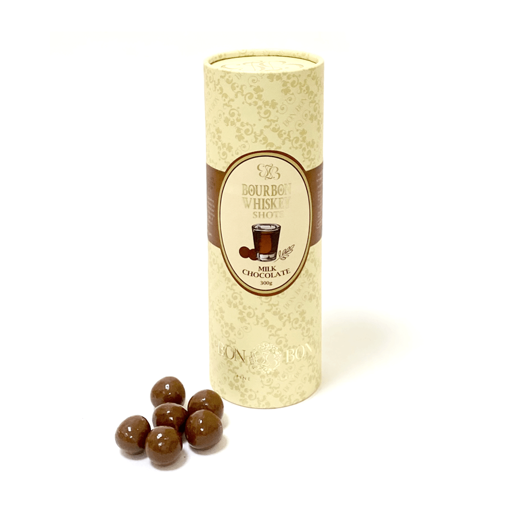 Bourbon Whiskey shots milk chocolate - gift cylinder